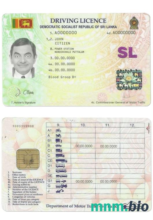 Szablon prawa jazdy Sri Lanka w formacie PSD, ze wszystkimi czcionkami